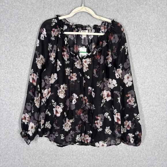 Vintage America Peasant Top Large Floral Textured Dark Moody Maximalist Boho - Picture 1 of 16